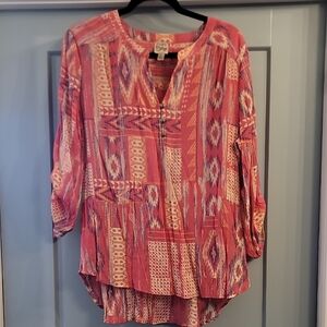 Como Vintage Pink and Cream Patterned Blouse